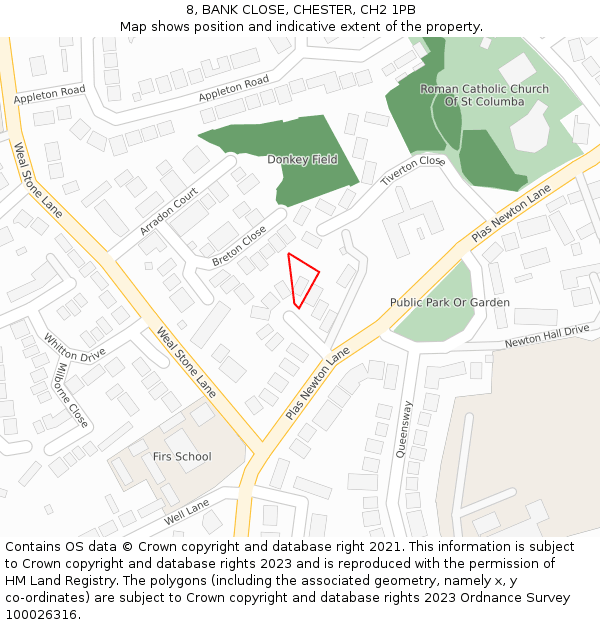 8, BANK CLOSE, CHESTER, CH2 1PB: Location map and indicative extent of plot