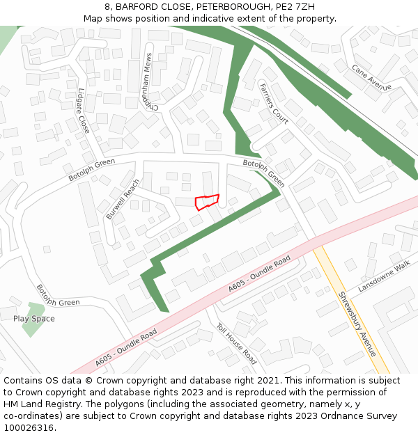 8, BARFORD CLOSE, PETERBOROUGH, PE2 7ZH: Location map and indicative extent of plot