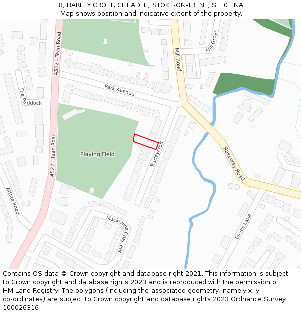 8, BARLEY CROFT, CHEADLE, STOKE-ON-TRENT, ST10 1NA: Location map and indicative extent of plot