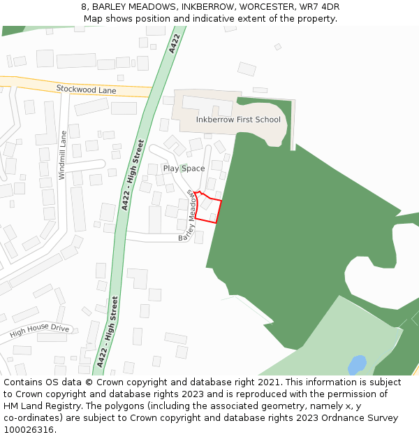 8, BARLEY MEADOWS, INKBERROW, WORCESTER, WR7 4DR: Location map and indicative extent of plot