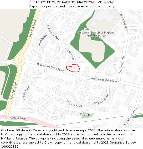 8, BARLEYFIELDS, WEAVERING, MAIDSTONE, ME14 5SW: Location map and indicative extent of plot