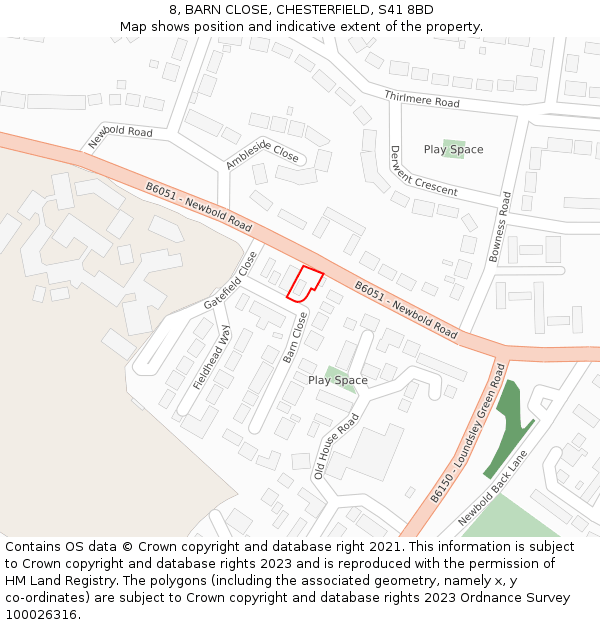 8, BARN CLOSE, CHESTERFIELD, S41 8BD: Location map and indicative extent of plot