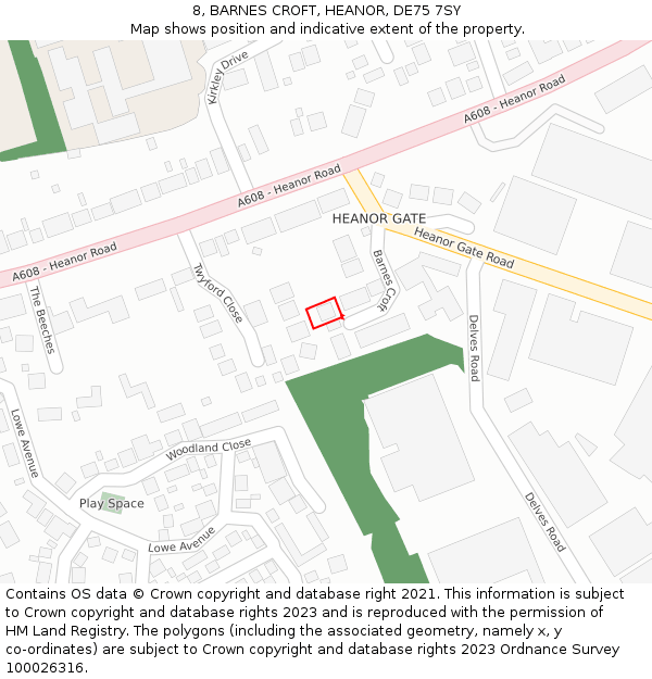 8, BARNES CROFT, HEANOR, DE75 7SY: Location map and indicative extent of plot