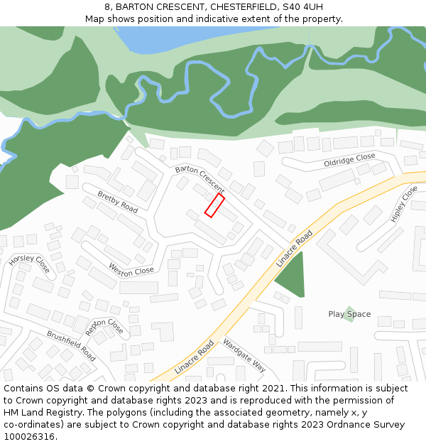 8, BARTON CRESCENT, CHESTERFIELD, S40 4UH: Location map and indicative extent of plot
