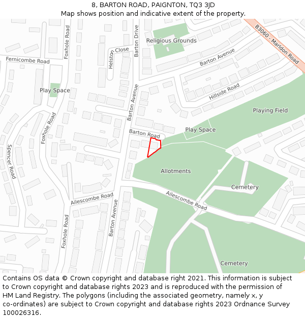 8, BARTON ROAD, PAIGNTON, TQ3 3JD: Location map and indicative extent of plot