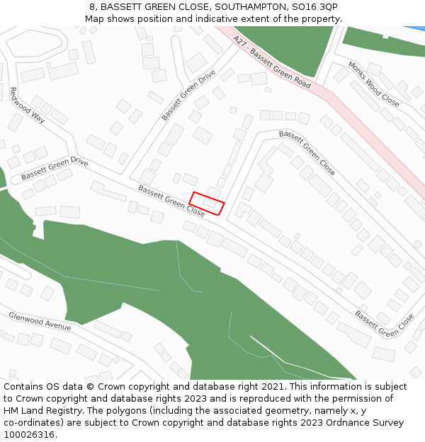 8, BASSETT GREEN CLOSE, SOUTHAMPTON, SO16 3QP: Location map and indicative extent of plot