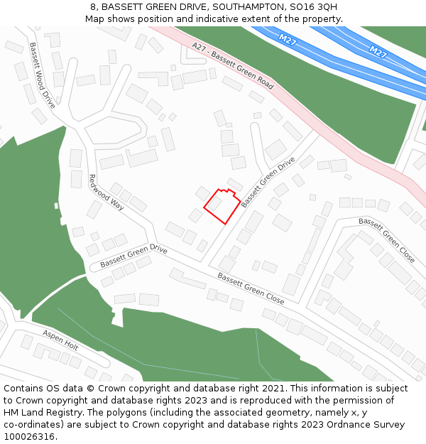 8, BASSETT GREEN DRIVE, SOUTHAMPTON, SO16 3QH: Location map and indicative extent of plot