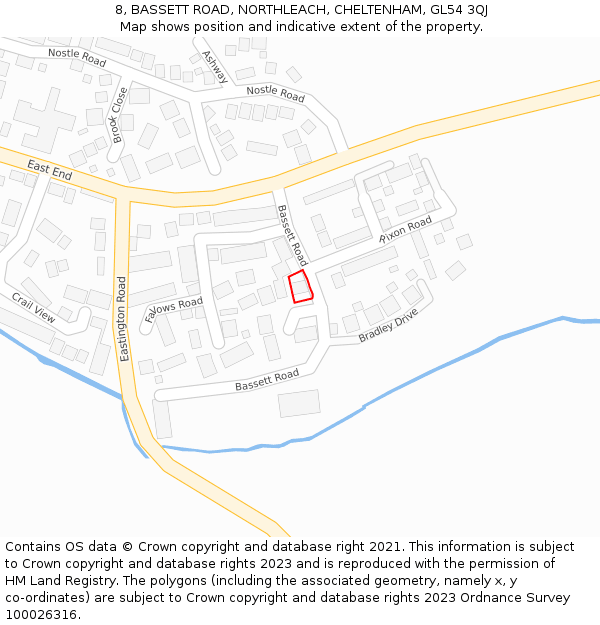8, BASSETT ROAD, NORTHLEACH, CHELTENHAM, GL54 3QJ: Location map and indicative extent of plot