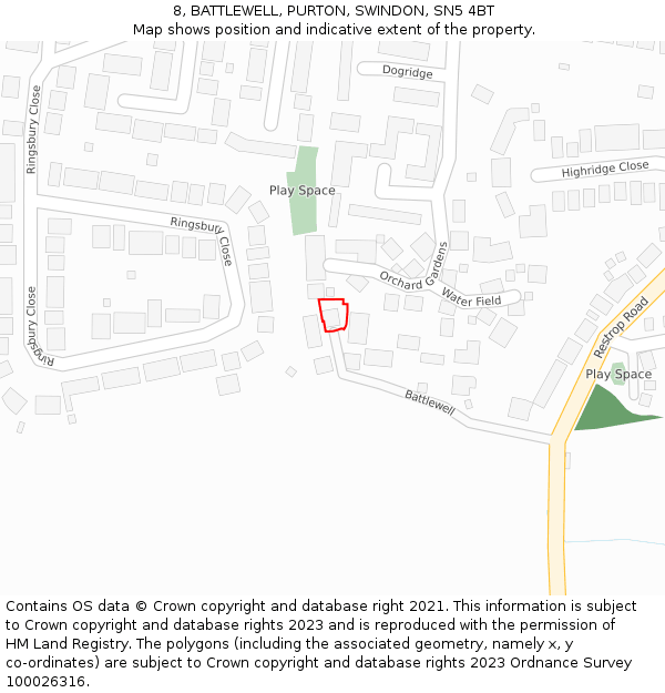 8, BATTLEWELL, PURTON, SWINDON, SN5 4BT: Location map and indicative extent of plot
