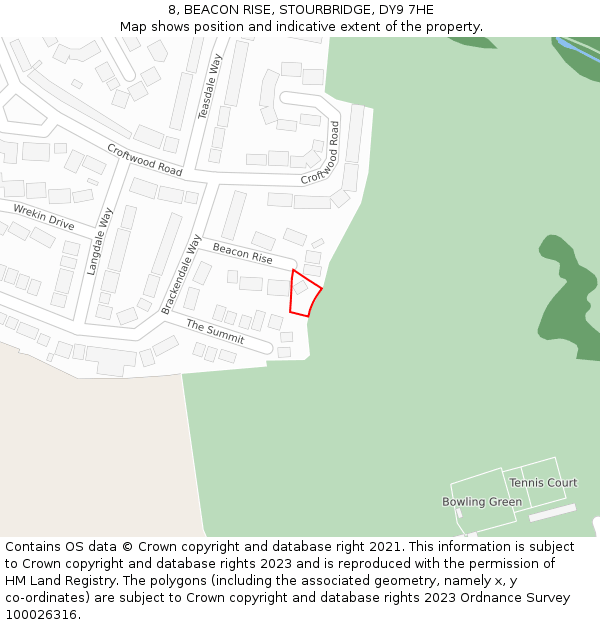 8, BEACON RISE, STOURBRIDGE, DY9 7HE: Location map and indicative extent of plot
