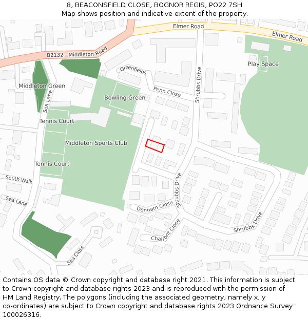 8, BEACONSFIELD CLOSE, BOGNOR REGIS, PO22 7SH: Location map and indicative extent of plot