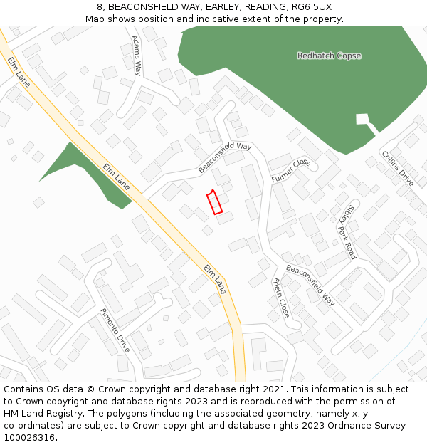 8, BEACONSFIELD WAY, EARLEY, READING, RG6 5UX: Location map and indicative extent of plot