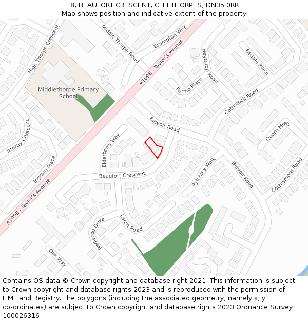 8, BEAUFORT CRESCENT, CLEETHORPES, DN35 0RR: Location map and indicative extent of plot