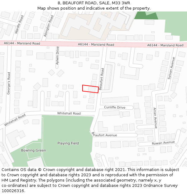 8, BEAUFORT ROAD, SALE, M33 3WR: Location map and indicative extent of plot