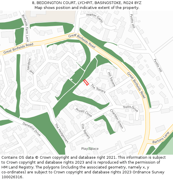 8, BEDDINGTON COURT, LYCHPIT, BASINGSTOKE, RG24 8YZ: Location map and indicative extent of plot