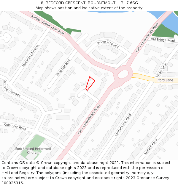 8, BEDFORD CRESCENT, BOURNEMOUTH, BH7 6SG: Location map and indicative extent of plot