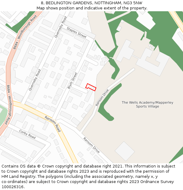 8, BEDLINGTON GARDENS, NOTTINGHAM, NG3 5NW: Location map and indicative extent of plot