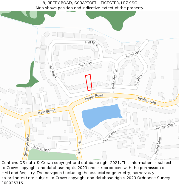 8, BEEBY ROAD, SCRAPTOFT, LEICESTER, LE7 9SG: Location map and indicative extent of plot