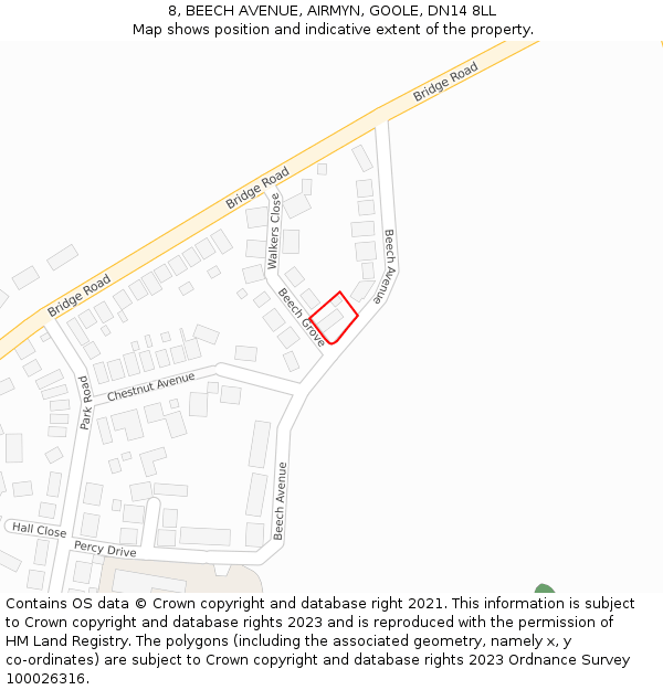 8, BEECH AVENUE, AIRMYN, GOOLE, DN14 8LL: Location map and indicative extent of plot