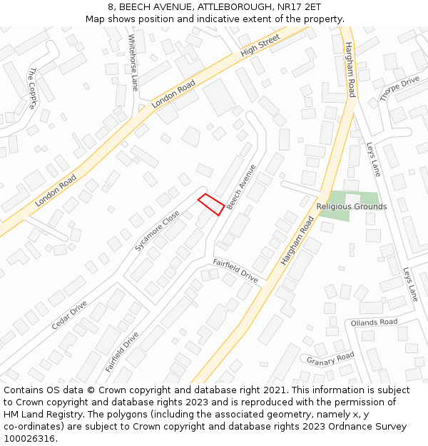 8, BEECH AVENUE, ATTLEBOROUGH, NR17 2ET: Location map and indicative extent of plot