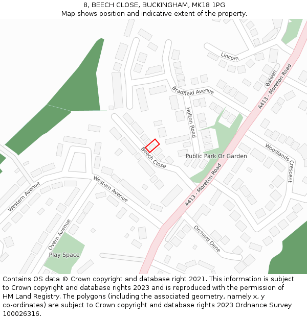 8, BEECH CLOSE, BUCKINGHAM, MK18 1PG: Location map and indicative extent of plot