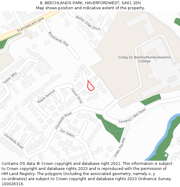 8, BEECHLANDS PARK, HAVERFORDWEST, SA61 1EN: Location map and indicative extent of plot