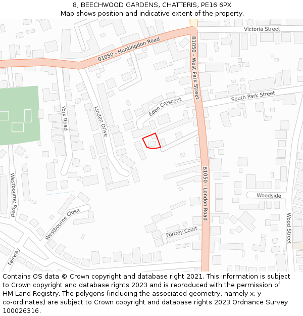 8, BEECHWOOD GARDENS, CHATTERIS, PE16 6PX: Location map and indicative extent of plot