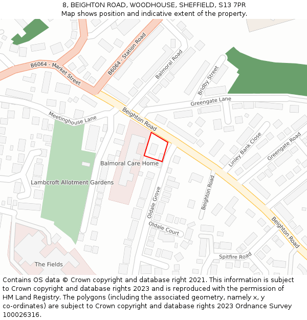8, BEIGHTON ROAD, WOODHOUSE, SHEFFIELD, S13 7PR: Location map and indicative extent of plot