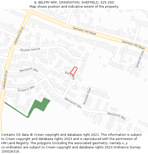 8, BELFRY WAY, DINNINGTON, SHEFFIELD, S25 2SD: Location map and indicative extent of plot