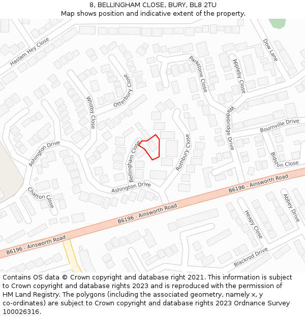 8, BELLINGHAM CLOSE, BURY, BL8 2TU: Location map and indicative extent of plot