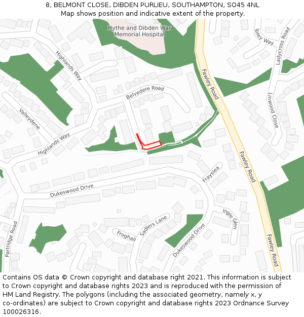 8, BELMONT CLOSE, DIBDEN PURLIEU, SOUTHAMPTON, SO45 4NL: Location map and indicative extent of plot