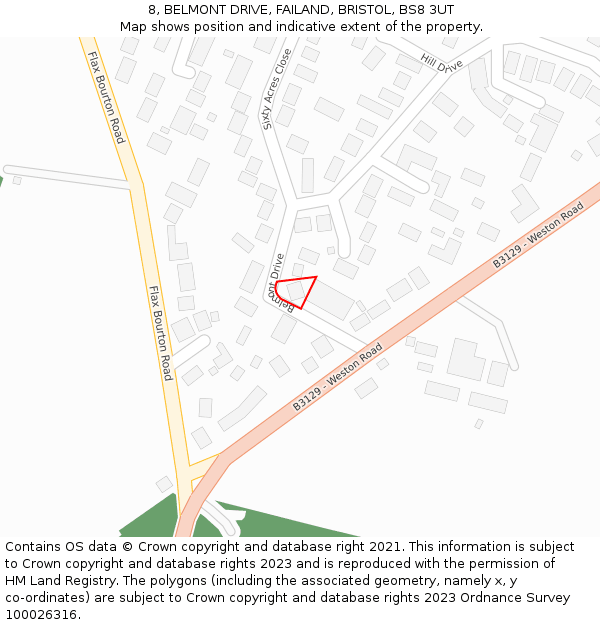 8, BELMONT DRIVE, FAILAND, BRISTOL, BS8 3UT: Location map and indicative extent of plot