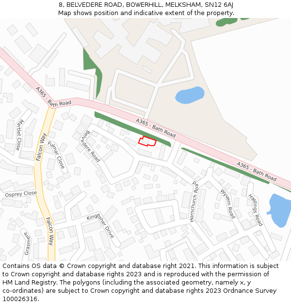 8, BELVEDERE ROAD, BOWERHILL, MELKSHAM, SN12 6AJ: Location map and indicative extent of plot