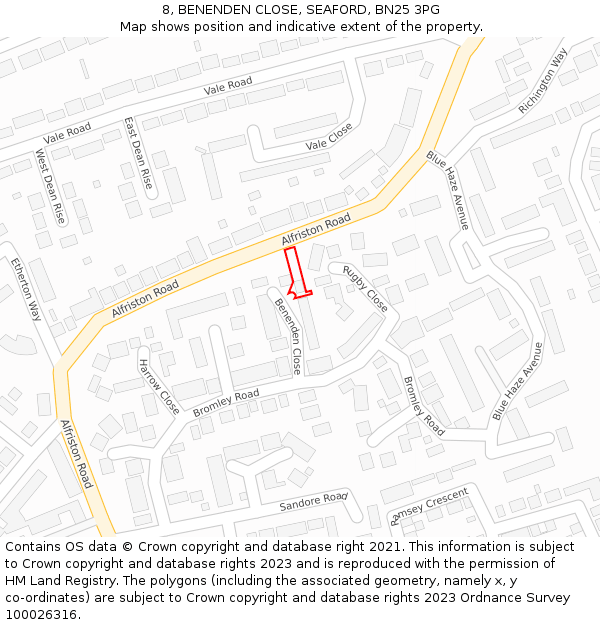 8, BENENDEN CLOSE, SEAFORD, BN25 3PG: Location map and indicative extent of plot