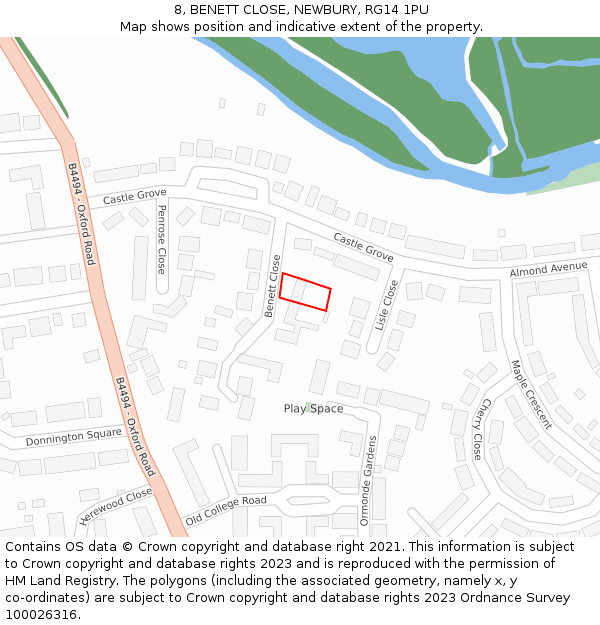 8, BENETT CLOSE, NEWBURY, RG14 1PU: Location map and indicative extent of plot