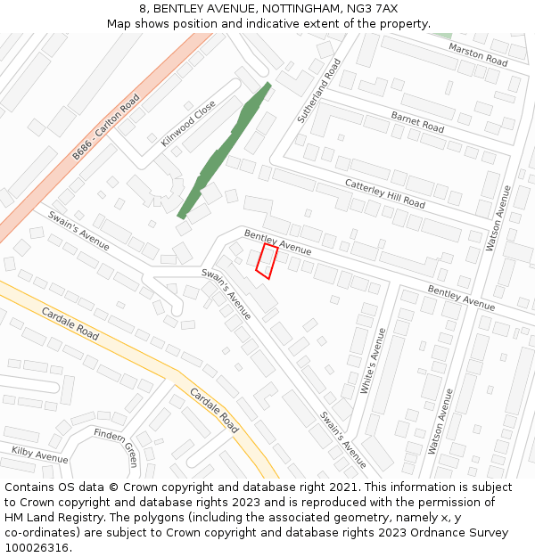 8, BENTLEY AVENUE, NOTTINGHAM, NG3 7AX: Location map and indicative extent of plot
