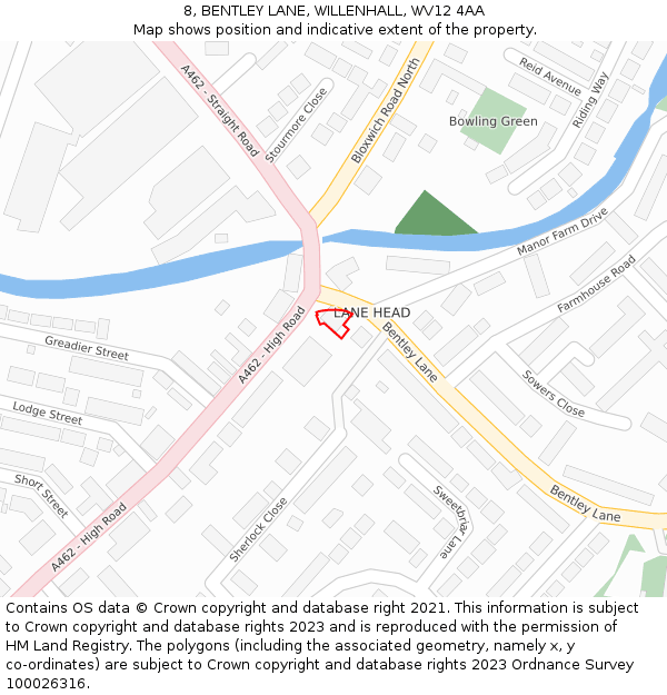 8, BENTLEY LANE, WILLENHALL, WV12 4AA: Location map and indicative extent of plot