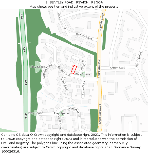 8, BENTLEY ROAD, IPSWICH, IP1 5QA: Location map and indicative extent of plot