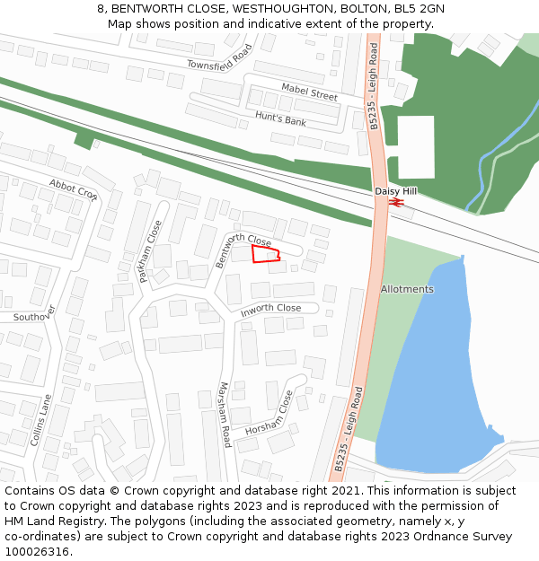 8, BENTWORTH CLOSE, WESTHOUGHTON, BOLTON, BL5 2GN: Location map and indicative extent of plot