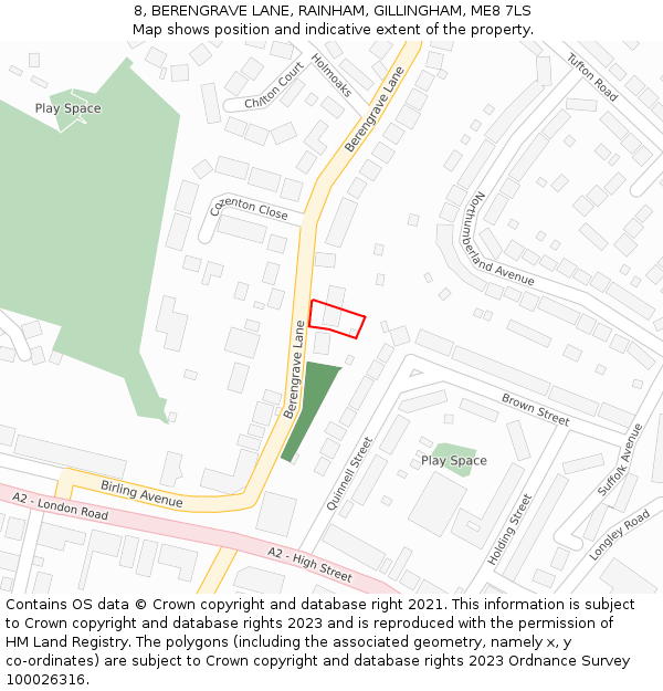 8, BERENGRAVE LANE, RAINHAM, GILLINGHAM, ME8 7LS: Location map and indicative extent of plot