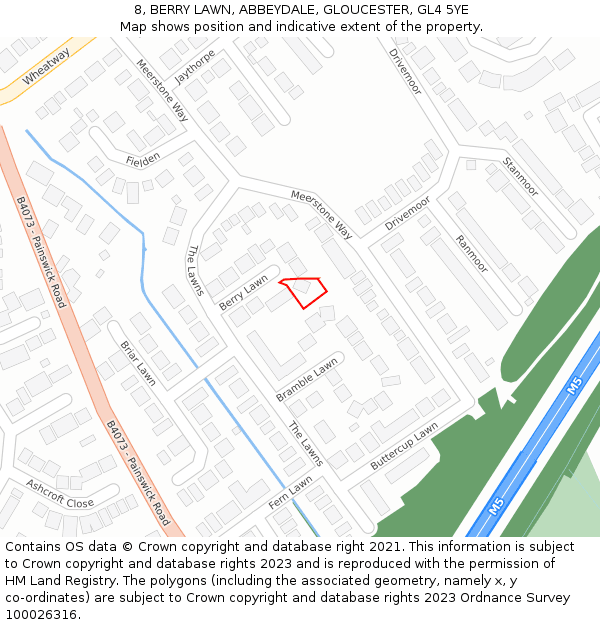 8, BERRY LAWN, ABBEYDALE, GLOUCESTER, GL4 5YE: Location map and indicative extent of plot