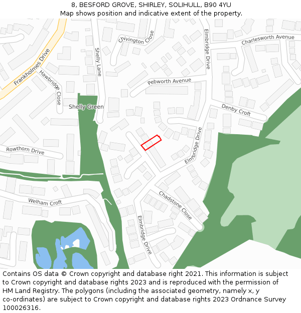 8, BESFORD GROVE, SHIRLEY, SOLIHULL, B90 4YU: Location map and indicative extent of plot