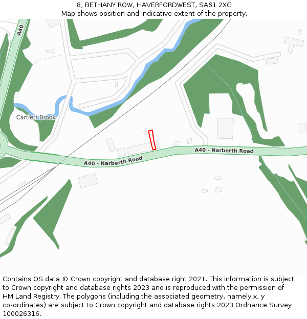 8, BETHANY ROW, HAVERFORDWEST, SA61 2XG: Location map and indicative extent of plot