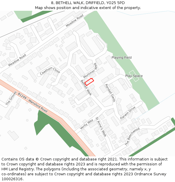 8, BETHELL WALK, DRIFFIELD, YO25 5PD: Location map and indicative extent of plot