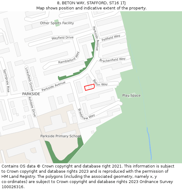 8, BETON WAY, STAFFORD, ST16 1TJ: Location map and indicative extent of plot