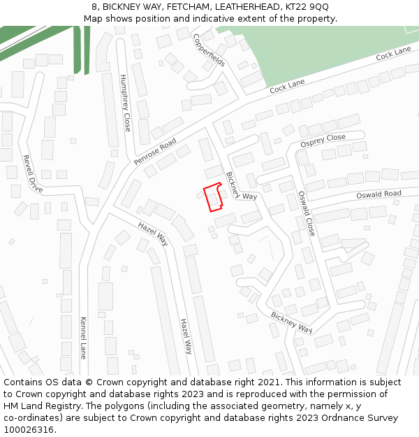 8, BICKNEY WAY, FETCHAM, LEATHERHEAD, KT22 9QQ: Location map and indicative extent of plot