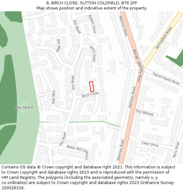 8, BIRCH CLOSE, SUTTON COLDFIELD, B76 2PF: Location map and indicative extent of plot