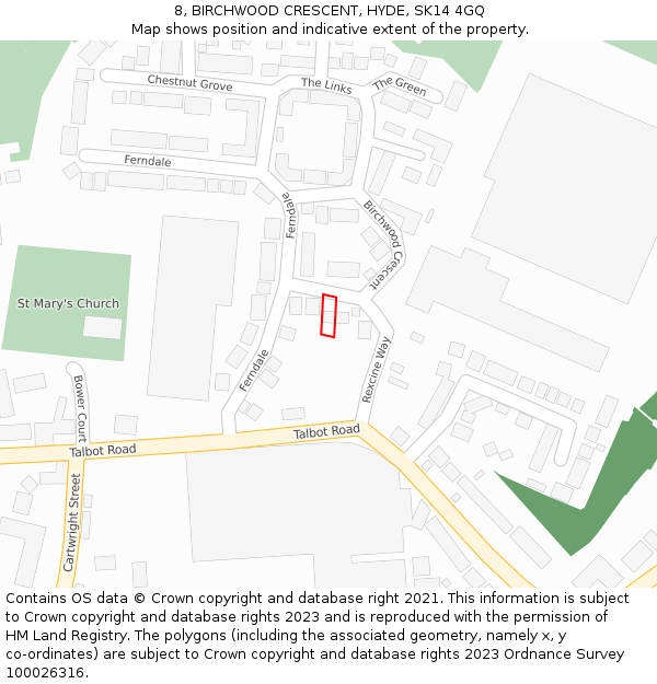 8, BIRCHWOOD CRESCENT, HYDE, SK14 4GQ: Location map and indicative extent of plot
