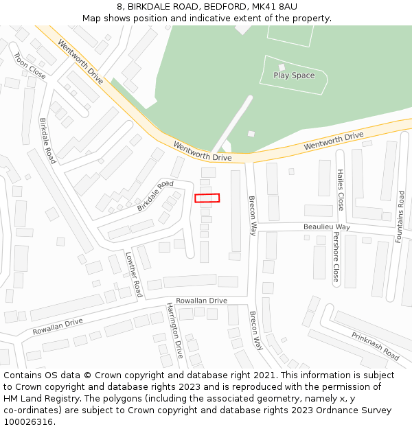 8, BIRKDALE ROAD, BEDFORD, MK41 8AU: Location map and indicative extent of plot
