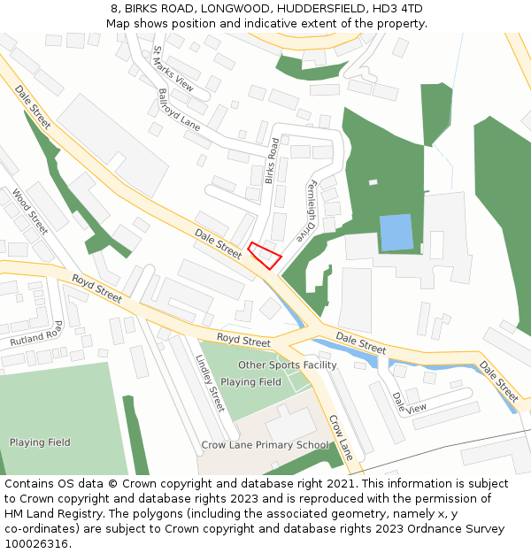 8, BIRKS ROAD, LONGWOOD, HUDDERSFIELD, HD3 4TD: Location map and indicative extent of plot